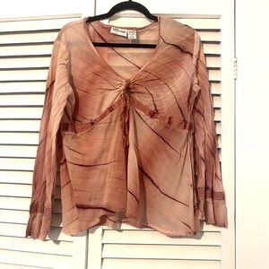 Millenium size 18 Y2K Pink Tie Dye Peasant Blouse with Crochet Bell Sleeve